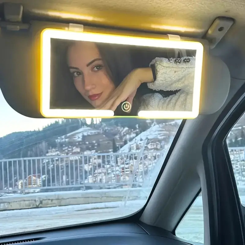 Espejo Tocador LED para Visera de Auto (recargable, con luz regulable, diseño universal)