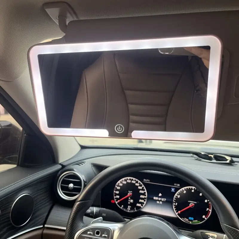 Espejo Tocador LED para Visera de Auto (recargable, con luz regulable, diseño universal)