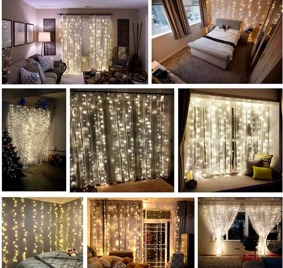 Luces de Cortina LED con Control Remoto para Decoraciones Navideñas en Interiores y Exteriores