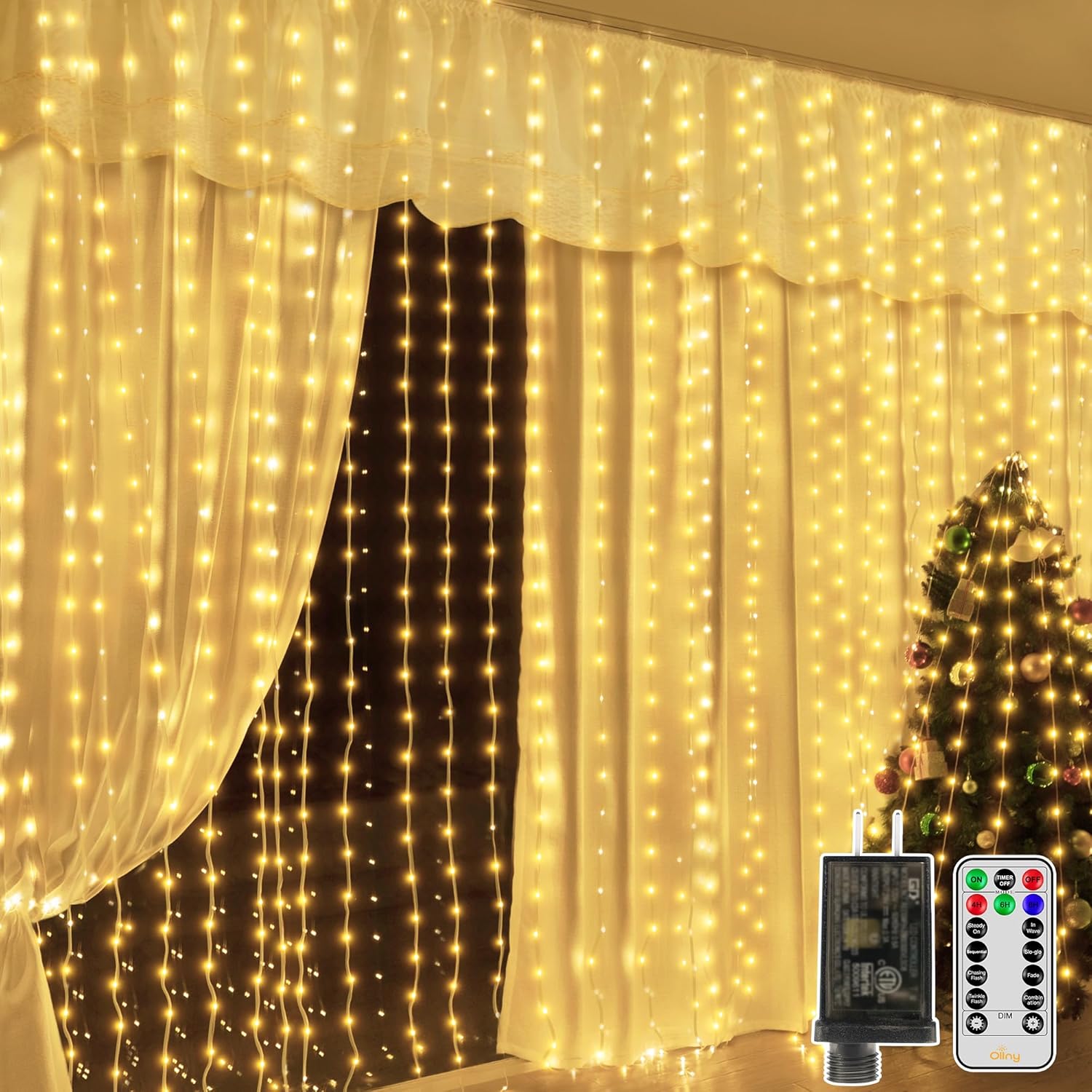 Luces de Cortina LED con Control Remoto para Decoraciones Navideñas en Interiores y Exteriores